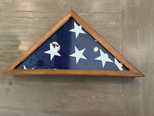 American veteran flag 5' x 9.5' AND WALNUT FINISH CASE. picture