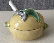 Ceramic Enesco Yellow Lemon Jam Jelly Sugar Server Japan with Spoon picture
