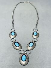 GASP VINTAGE NAVAJO DOMED TURQUOISE STERLING SILVER NECKLACE picture