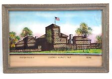 VTG 1934 CHICAGO WORLD'S FAIR FORT DEARBORN REVERSED PAINTING ON GLASS SOUVENIR picture