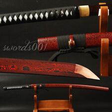 Hand-forged damascus steel Red Blade Japanese Samurai Katana Full Tang Sharp picture