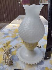 Vintage Beaded Hobnail White Milk Glass Bedside Table Hurricane Lamp Shabby Chic picture