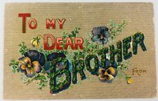 Vintage To My Dear Brother Embossed Postcard Flowers Violets 1908 picture