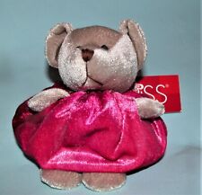 Russ Berrie plush #4079, tan bear NEW 4 in floppy bean bag all occasion hot pink picture