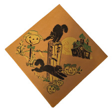 6 Vintage Halloween  Crepe Paper Napkins Witch Black Cat Jack-o-lantern picture