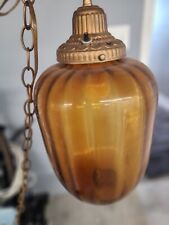 Vintage SWAG Lamp / Mid-Century Large Amber Hanging Swag Lamp 1970'sAmber Glass  picture