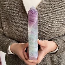 1.45LB natural fluorite quartz crystal obelisk wand point healing TQS8844 picture