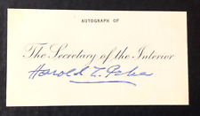 Harold L. Ickes Signed Card U.S. Secretary of the Interior 1933 to 1946 picture