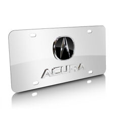 Acura Black 3D Logo and Chrome Nameplate on Chrome Stainless Steel License Plate picture