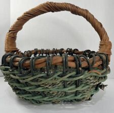 Vtg Hand Woven Braided Wicker Gathering Market Basket Farm Country Rustic 12” picture