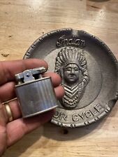 Indian Motorcycle Ashtray + Vintage Ronson Lighter Combo Patina Harley Collector picture