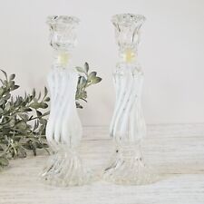 VTG Avon Opalique Glass Swirl White Clear Candlesticks Bottle Vintage Lot 2  picture