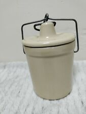Butter Cream Glazed Stoneware Butter & Cheese Crock with lid and bail latch VTG picture