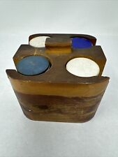 Vintage Wooden Poker Chip Carousel Caddy With Wood Chips Pla-M-Wel Antique Wood picture