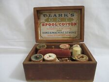 Vintage/antique Clarks thread spool-pin cushion wooden sewing box picture