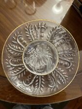Pedestal Lazy Susan Divided Tray Vintage Clear Heavy Glass Gold Trim Appetizers picture