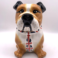 British Bulldog Wearing Union Jack Tie Cookie Jar Dog Treats Ceramic 9