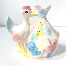 Vintage Stork & Bag Ceramic Planter Japan Baby Nursery Kids Reubens picture