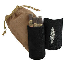 Tampa Fuego Black Leather Cigar Case Genuine Stingray Full 7