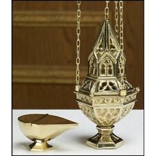 Ornate Hanging Embossed Censer and Boat Set For Church or Sanctuary 10 In picture