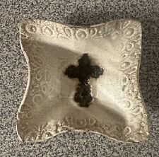 Handmade Ceramic Cross Trinket Dish /Bowl Christian Religious LOV Pottery picture