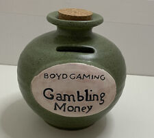 Vintage Boyd Gaming GAMBLING CASINO MONEY Bank Stoneware Pottery w/Cork Lid picture