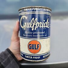 Vintage Gulfpride Oil Can One Quart Metal Tin Empty QT Motor Oil picture