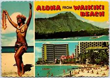 CONTINENTAL SIZE POSTCARD THREE (3) SCENIC VIEWS OF WAIKIKI HAWAII c. 1960s picture