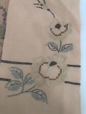 Vtg Beige Brown Gray FLORAL ROSE Embroidered Guest HAND TOWEL  Cross Stitch a picture