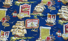 Vintage Fabric Boys 50s Pirate Ships Anchors 2.5 Y picture