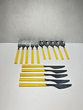 VTG Anacapa Korea Stainless Flatware Set Yellow 15 Pc Forks Spoons Knives picture