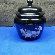 Vintage Avon Black Amethyst Glass Cherry Blossom Flower Jar W Lid picture