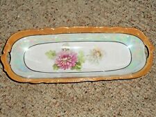 GERMANY Peach Lusterware Relish Celery Tray Double Handle W Antique Roses Design picture