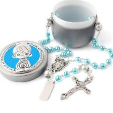 Catholic Town Glass Pearl Beads First Communion Rosary Necklace with Silver box picture