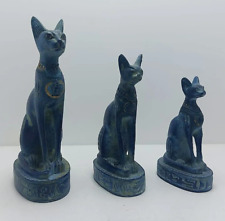 UNIQUE ANCIENT EGYPTIAN ANTIQUES 3 Statues Goddess Bastet Cat Pharaonic Egypt BC picture