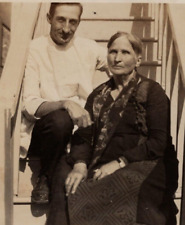 6H Photograph Family Portrait Man Old Woman Mother Porch Steps 1930-40's  picture