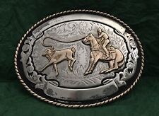 Super Sale Vintage Irvine Jachens Comstock Silver Calf Roping Trophy Belt Buckle picture