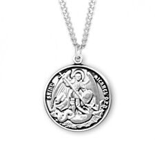 Round Sterling Silver Saint Michael Slaying the Devil Medal Necklace 24 In picture