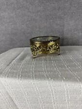 Vintage Manson Or moly Gold Filigree With Glass ,I’d Roses Jewelry Box picture