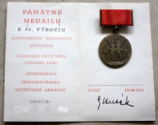 CZECHOSLOVAKIA 1975 WWII VETERAN MEDAL: 30 YEARS LIBERATION Anniv + Certificate picture