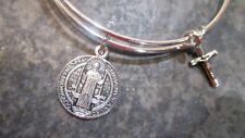 St. Benedict Adjustable Bangle Bracelet with Crucifix Cross Charm Protection picture