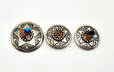 Set of (3) Vintage Silver Tone Metal Native Southwest Gemstone Button Covers picture