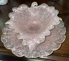 Vtg. pink Murano sugar ware Art glass leaf bowl flower plate trinket dresser picture