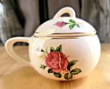 Vintage Paden City Pottery Sugar Bowl Pink Roses 22k Gold Trim Made in USA picture