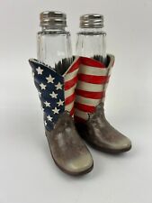 DWK Western Cowboy Cowgirl American Flag Boots Salt and Pepper Shakers Set NEW picture