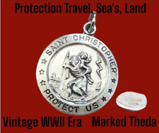 VTG STERLING SILVER THEDA ST. CHRISTOPHER PROTECT US TRAVEL SEA MEDAL PENDANT picture