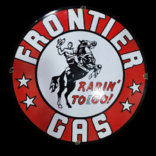 FRONTIER GAS PORCELAIN ENAMEL SIGN 30 INCHES DOUBLE SIDED picture