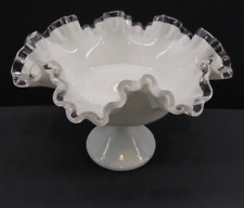 NICE~Vintage FENTON SILVER CREST Milk Glass Ruffled Pedestal CANDY DISH/COMPOTE picture