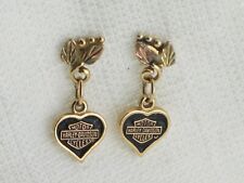 Estate 10K Yellow & Rose Gold Harley Davidson Dangle Heart Stud Earrings picture