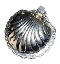ANTIQUE EPBR SILVERPLATE HINGED SCALLOP SHELL CONDIMENT BOWL w GLASS INSERT picture